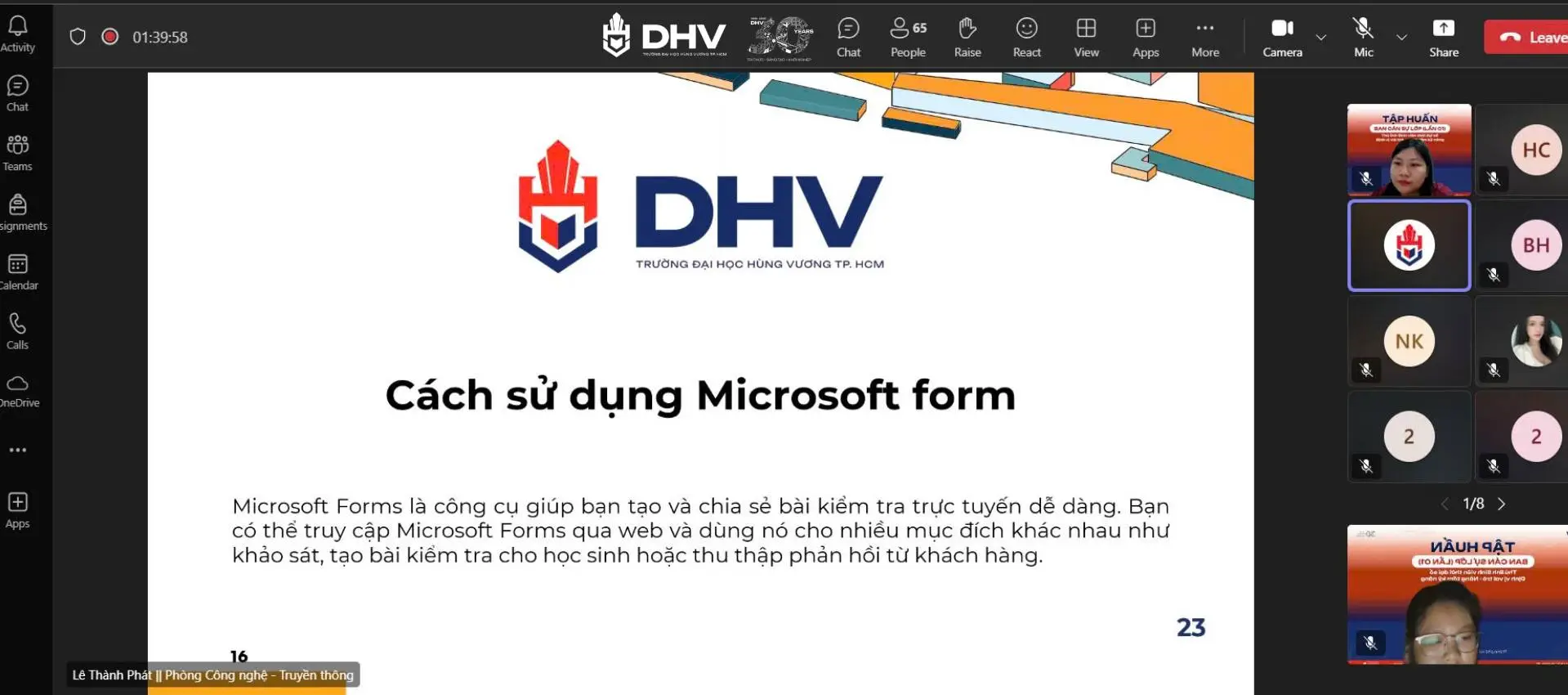 Hỗ trợ sinh viên làm quen và thành thạo các công cụ số của Microsoft 365 như OneDrive, Calendar, Forms, hỗ trợ hiệu quả cho công việc quản lý và học tập