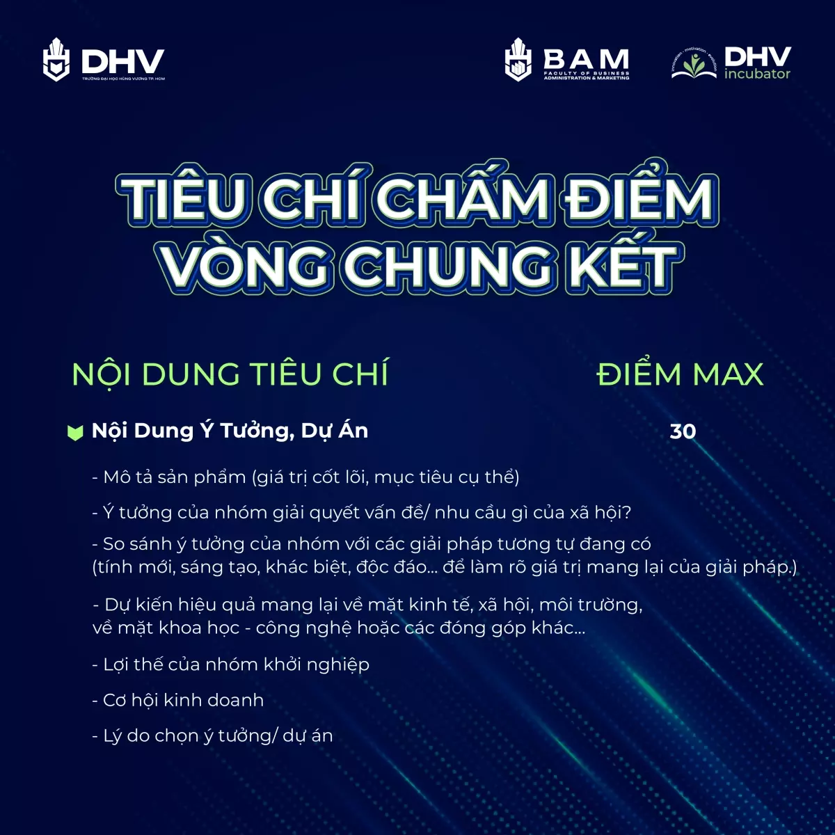 Tiêu Chí Chấm Điểm Vòng Chung Kết Cuộc thi DHV - KHỞI NGHIỆP 2024